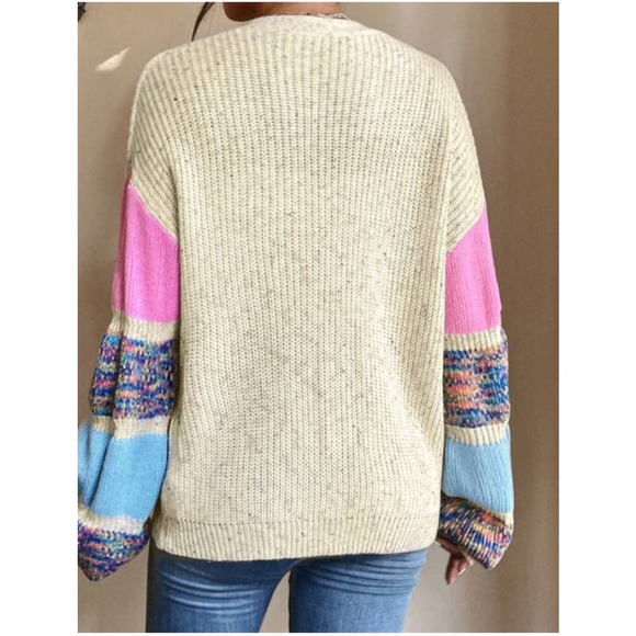 Cozy Color Block Button Down Oversized Sweater Top - Picture 4 of 5